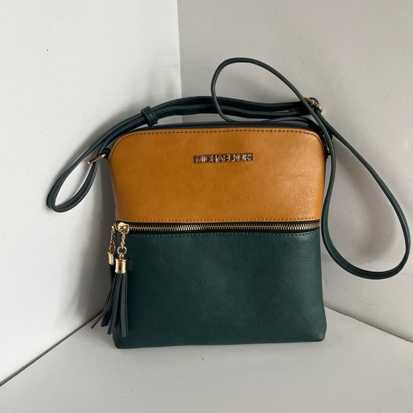 Tan and Green Crossbody Bag with Gold Hardware - Picture 1 of 13